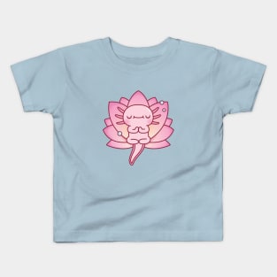 Cute Axolotl Relax Yoga Pose Lotus Flower Kids T-Shirt